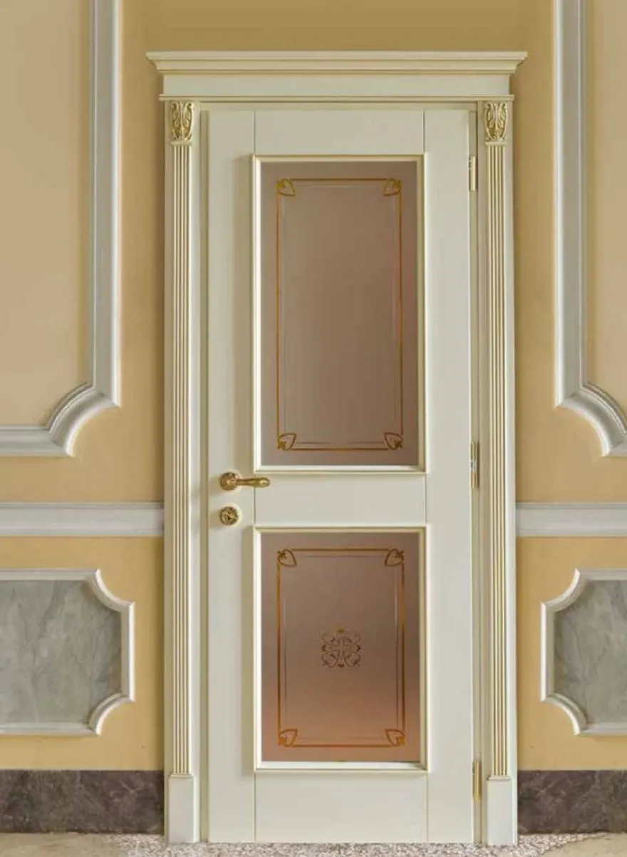 Casa Padrino Luxus Barock Wohnungstür Creme / Gold - Prunkvolle Massivholz Tür mit Glasfenstern und Rahmen - Luxus Möbel im Barockstil - Hotel Möbel - Barock Möbel - Luxus Qualität - Made in Italy