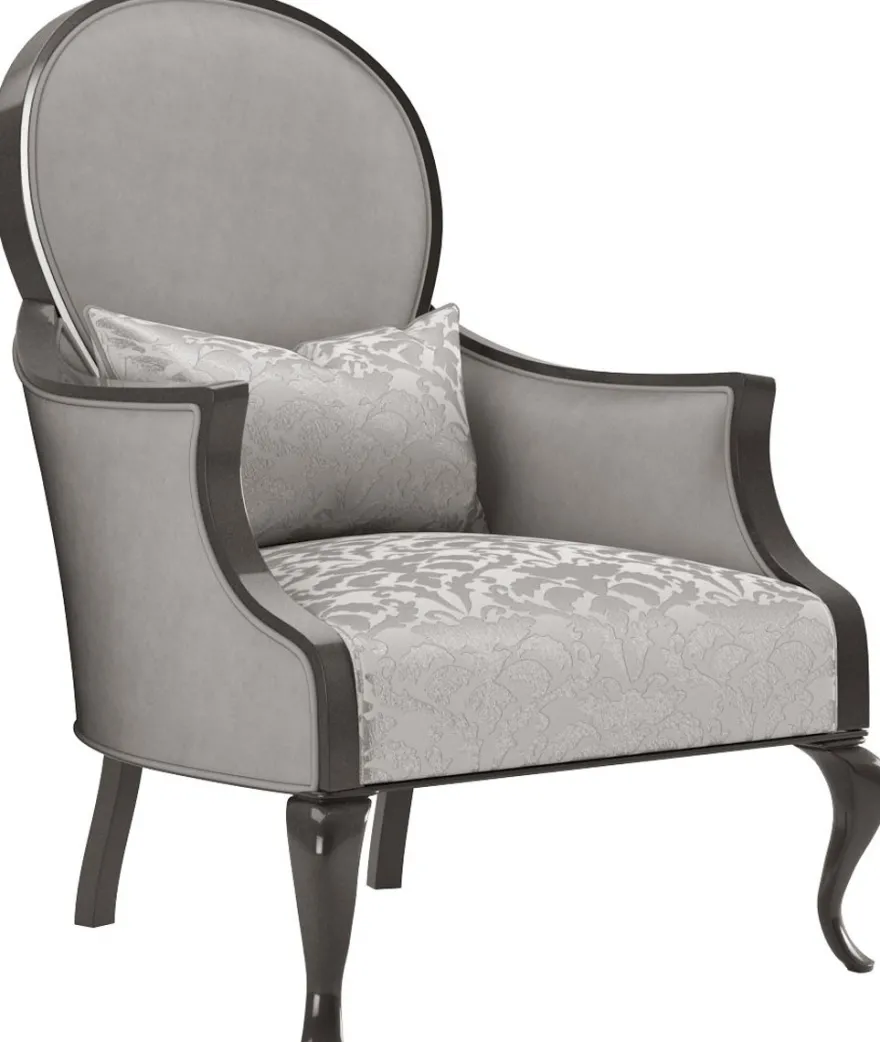 Casa Padrino Luxus Barock Wohnzimmer Sessel mit elegantem Muster Silber / Grau / Schwarz 80 x 70 x H. 103 cm - Wohnzimmer Möbel im Barockstil