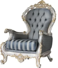 Casa Padrino Luxus Barock Wohnzimmer Set Grau / Blau / Silber / Gold - 2 Sofas & 2 Sessel & 1 Couchtisch - Prunkvolle Wohnzimmer Möbel im Barockstil