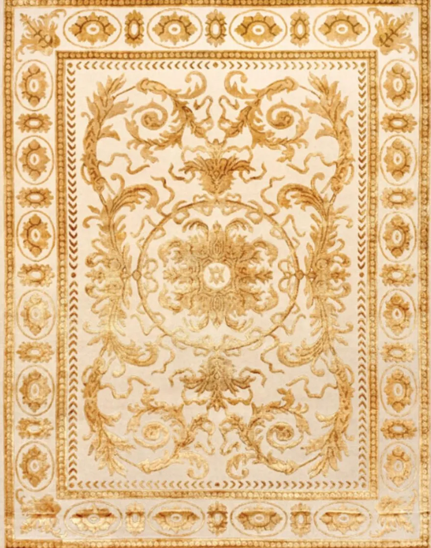 Casa Padrino Luxus Barock Wohnzimmer Teppich Creme / Gold - Verschiedene Größen