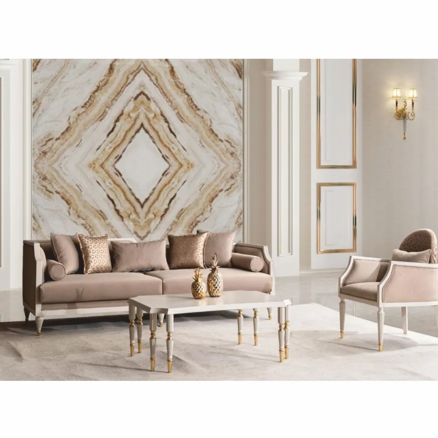 Casa Padrino Luxus Barock Wohnzimmer Set Braun / Creme / Gold - Barock Möbel