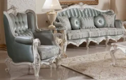 Casa Padrino Luxus Barock Wohnzimmer Möbel Set Grün / Weiß / Silber