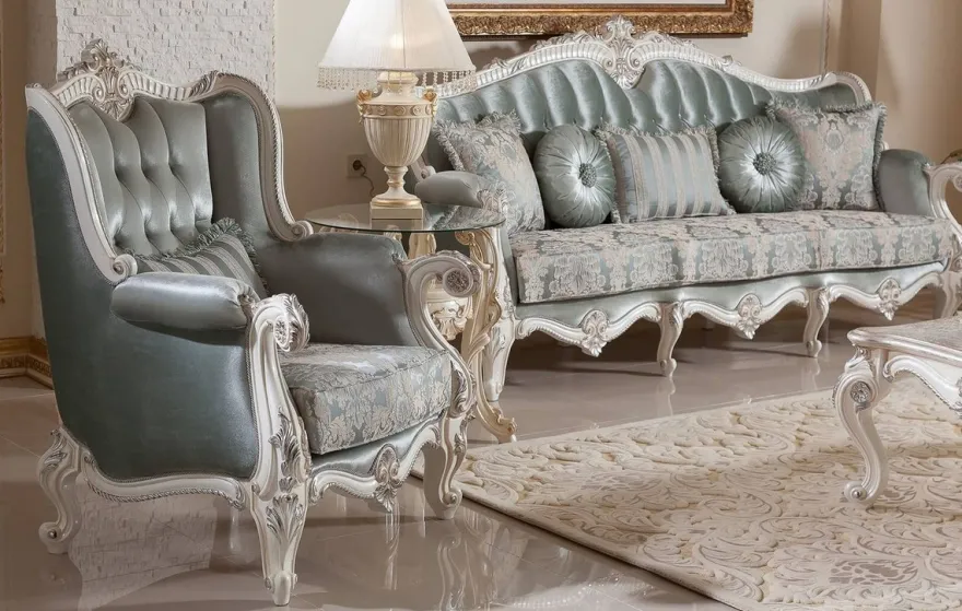 Casa Padrino Luxus Barock Wohnzimmer Möbel Set Grün / Weiß / Silber