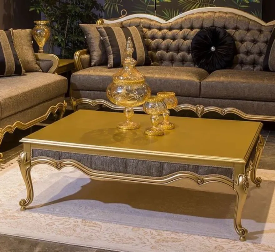 Casa Padrino Luxus Barock Wohnzimmer Set Grau / Schwarz / Gold - 2 Barock Sofas & 2 Barock Sessel & 1 Barock Couchtisch - Wohnzimmer Möbel im Barockstil - Barock Möbel - Barock Einrichtung