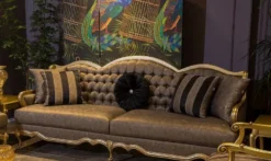 Casa Padrino Luxus Barock Wohnzimmer Set Grau / Schwarz / Gold - 2 Barock Sofas & 2 Barock Sessel & 1 Barock Couchtisch - Wohnzimmer Möbel im Barockstil - Barock Möbel - Barock Einrichtung