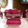 Casa Padrino Luxus Barock Wohnzimmer Set Bordeauxrot / Weiß / Gold - 2 Sofas mit Muster & 2 Sessel mit Muster & 1 Couchtisch - Prunkvolle Barock Wohnzimmer Möbel