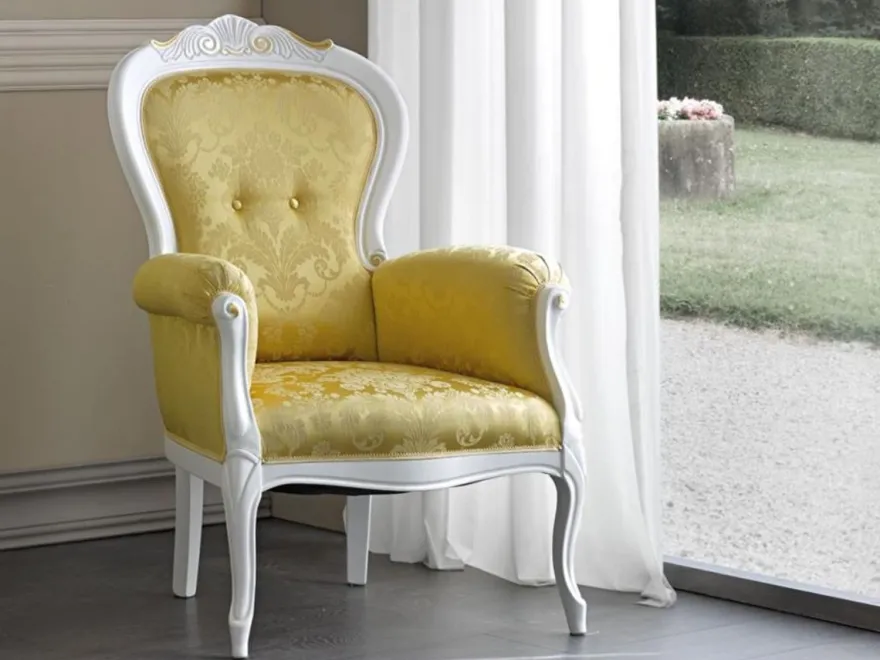 Casa Padrino Luxus Barock Wohnzimmer Sessel mit elegantem Muster Gold / Weiß / Gold 70 x 65 x H. 106 cm - Edle Barock Möbel