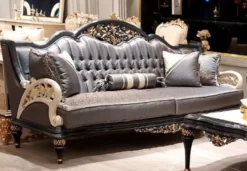 Casa Padrino Luxus Barock Wohnzimmer Sofa Grau / Weiß / Gold 226 cm - Barock Wohnzimmer Möbel