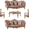 Casa Padrino Luxus Barock Wohnzimmer Set Rosa / Gold - 2 Sofas & 2 Sessel & 1 Couchtisch - Wohnzimmer Möbel - Edel & Prunkvoll