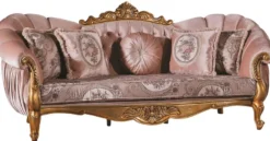 Casa Padrino Luxus Barock Wohnzimmer Set Rosa / Gold - 2 Sofas & 2 Sessel & 1 Couchtisch - Wohnzimmer Möbel - Edel & Prunkvoll