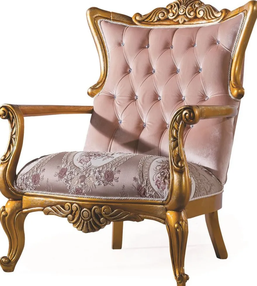 Casa Padrino Luxus Barock Wohnzimmer Set Rosa / Gold - 2 Sofas & 2 Sessel & 1 Couchtisch - Wohnzimmer Möbel - Edel & Prunkvoll