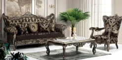 Casa Padrino Luxus Barock Wohnzimmer Set Schwarz / Gold - 2 Sofas & 2 Sessel & 1 Couchtisch - Wohnzimmer Möbel im Barockstil - Edel & Prunkvoll