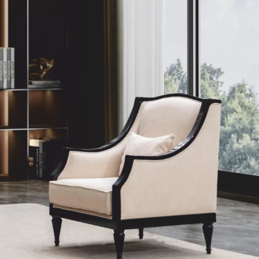Casa Padrino Luxus Barock Wohnzimmer Sessel Beige / Schwarz - Barockstil Möbel
