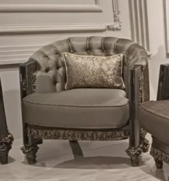 Casa Padrino Luxus Barock Wohnzimmer Set Grau / Gold - 2 Barock Sofas & 2 Barock Sessel & 1 Barock Couchtisch mit Glasplatte - Handgefertigte Luxus Wohnzimmer Möbel im Barockstil
