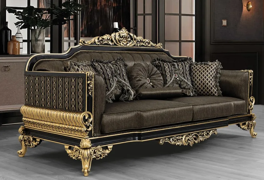 Casa Padrino Luxus Barock Wohnzimmer Set Grau / Schwarz / Gold - 2 Sofas & 2 Sessel & 1 Couchtisch - Prunkvolle Barock Wohnzimmer Möbel