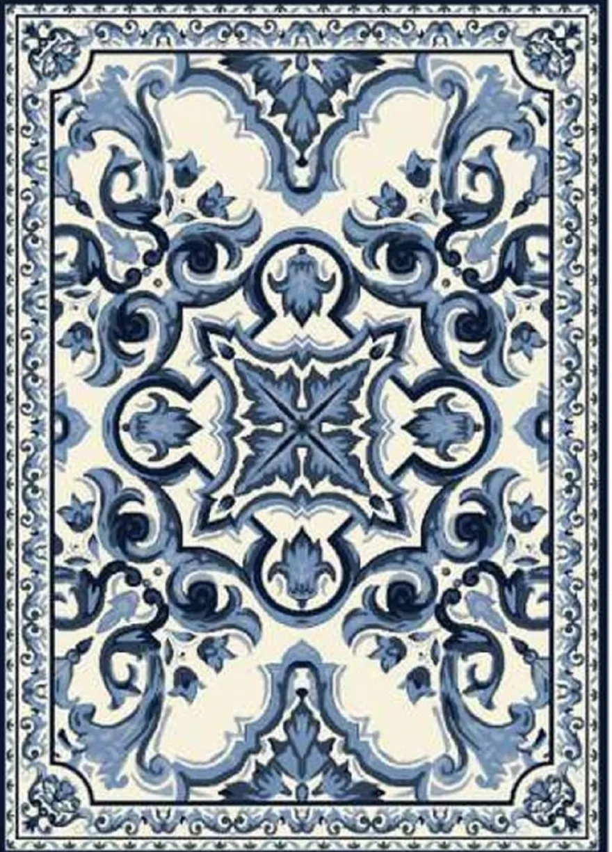 Casa Padrino Luxus Barock Wohnzimmer Teppich Weiß / Blau - Verschiedene Größen
