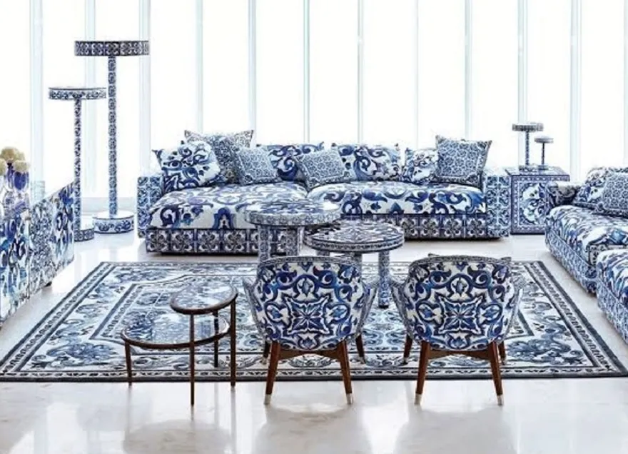 Casa Padrino Luxus Barock Wohnzimmer Teppich Weiß / Blau - Verschiedene Größen