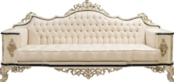 Casa Padrino Luxus Barock Wohnzimmer Set Weiß / Creme / Schwarz / Antik Gold - 2 Barock Sofas & 2 Barock Sessel & 1 Barock Couchtisch - Luxus Wohnzimmer Möbel im Barockstil - Barock Möbel