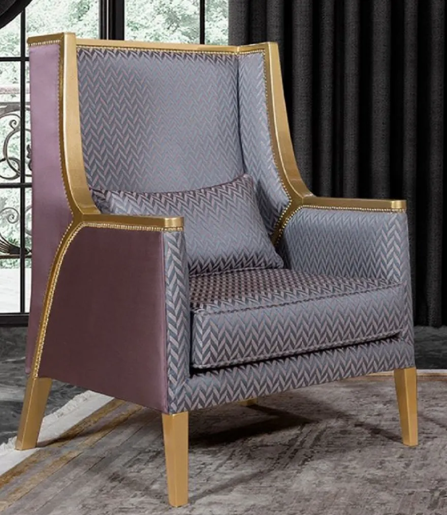 Casa Padrino Luxus Barock Wohnzimmer Sessel Rosa / Silber / Lila / Gold - Handgefertigter Barockstil Sessel mit elegantem Muster - Barock Wohnzimmer Möbel