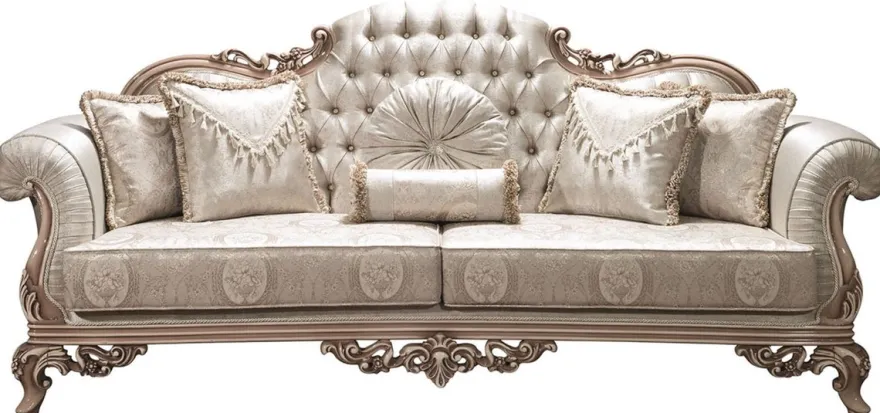 Casa Padrino Luxus Barock Wohnzimmer Set Silber / Creme / Beige - 2 Sofas & 2 Sessel & 1 Couchtisch - Prunkvolle Wohnzimmermöbel im Barockstil