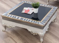 Casa Padrino Luxus Barock Wohnzimmertisch Schwarz / Silber / Gold 102 x 102 x H. 41 cm - Edler Massivholz Couchtisch im Barockstil - Barock Wohnzimmer Möbel