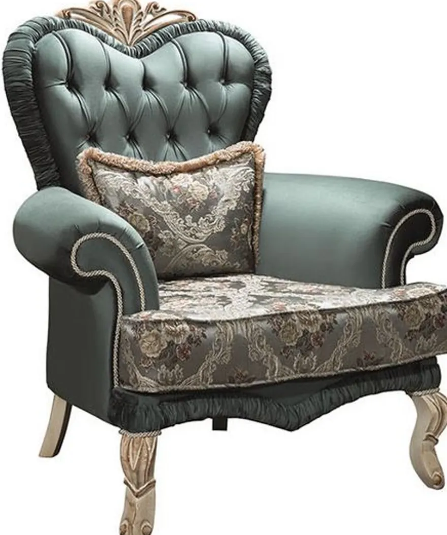 Casa Padrino Luxus Barock Wohnzimmer Set Grün / Creme / Beige - 2 Sofas & 2 Sessel & 1 Couchtisch - Wohnzimmer Möbel im Barockstil - Edel & Prunkvoll