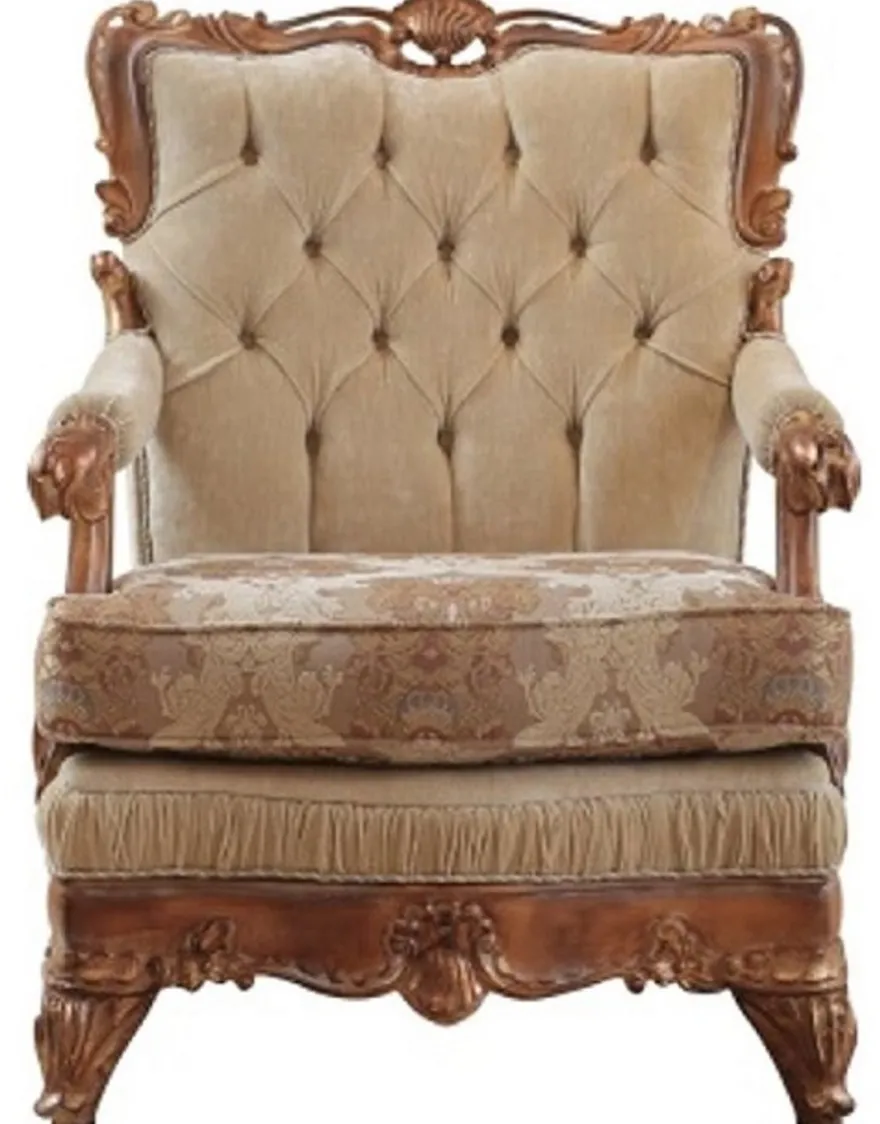 Casa Padrino Luxus Barock Wohnzimmer Set Beige / Braun - 2 Sofas & 2 Sessel & 1 Couchtisch - Handgefertigte Wohnzimmer Möbel im Barockstil - Edel & Prunkvoll