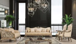 Casa Padrino Luxus Barock Wohnzimmer Set Beige / Gold / Braun / Silber - 2 Sofas & 2 Sessel & 1 Couchtisch - Handgefertigte Barock Wohnzimmer Möbel - Edel & Prunkvoll