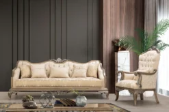 Casa Padrino Luxus Barock Wohnzimmer Set Beige / Gold / Braun / Silber - 2 Sofas & 2 Sessel & 1 Couchtisch - Handgefertigte Barock Wohnzimmer Möbel - Edel & Prunkvoll