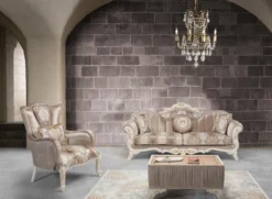 Casa Padrino Luxus Barock Wohnzimmer Set Beige / Weiß / Gold - 2 Sofas & 2 Sessel & 1 Beistelltisch - Prunkvolle Wohnzimmer Möbel im Barockstil