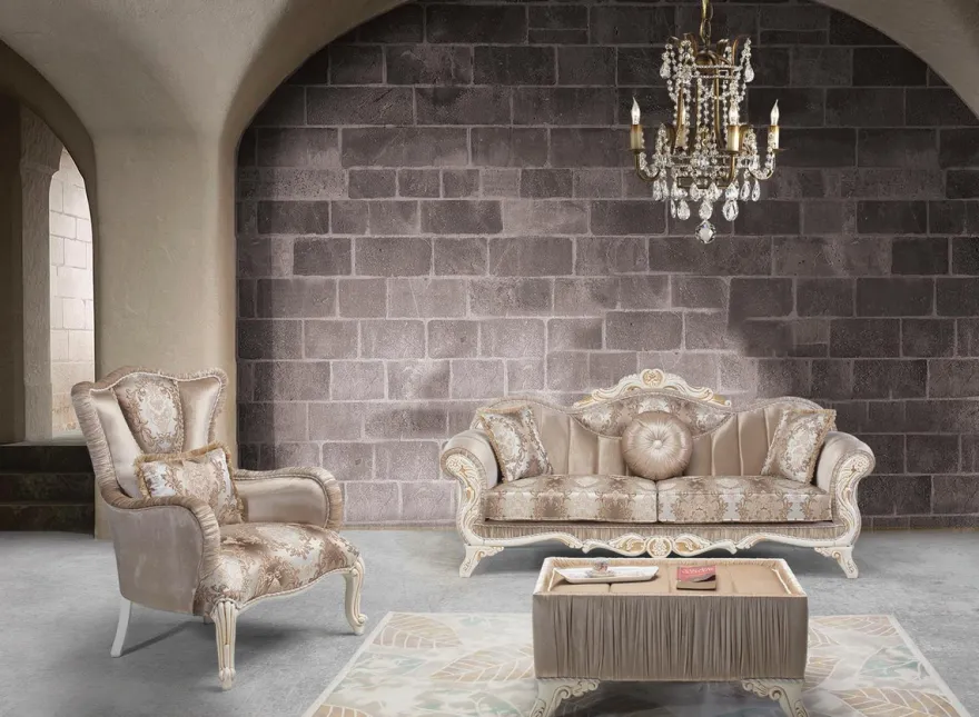 Casa Padrino Luxus Barock Wohnzimmer Set Beige / Weiß / Gold - 2 Sofas & 2 Sessel & 1 Beistelltisch - Prunkvolle Wohnzimmer Möbel im Barockstil