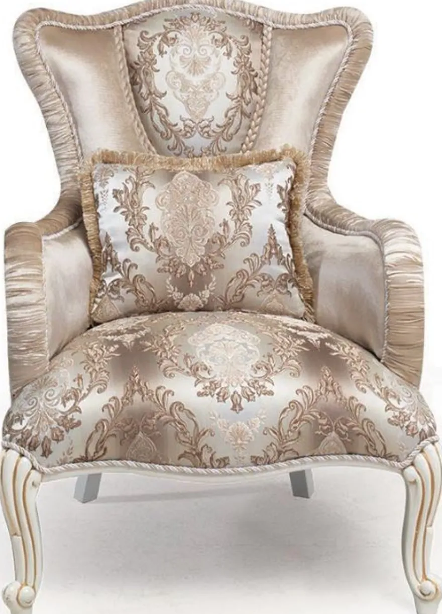 Casa Padrino Luxus Barock Wohnzimmer Set Beige / Weiß / Gold - 2 Sofas & 2 Sessel & 1 Beistelltisch - Prunkvolle Wohnzimmer Möbel im Barockstil