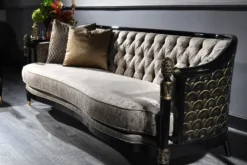 Casa Padrino Luxus Barock Wohnzimmer Set Silbergrau / Schwarz / Gold - 1 Chesterfield Sofa & 1 Sessel & 1 Couchtisch & 1 Beistelltisch - Barockmöbel