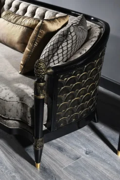 Casa Padrino Luxus Barock Wohnzimmer Set Silbergrau / Schwarz / Gold - 1 Chesterfield Sofa & 1 Sessel & 1 Couchtisch & 1 Beistelltisch - Barockmöbel