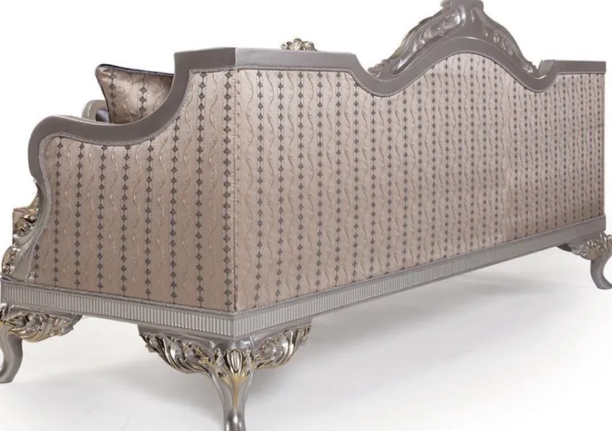 Casa Padrino Luxus Barock Wohnzimmer Sofa mit Kissen Lila / Beige / Silber / Gold 228 x 93 x H. 108 cm - Barockmöbel