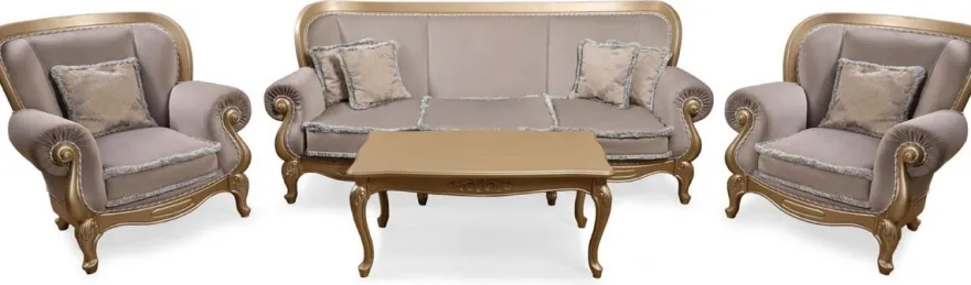 Casa Padrino Luxus Barock Wohnzimmer Sofa Grau / Gold - Handgefertigtes Barockstil Sofa - Prunkvolle Luxus Wohnzimmer Möbel im Barockstil - Barock Möbel