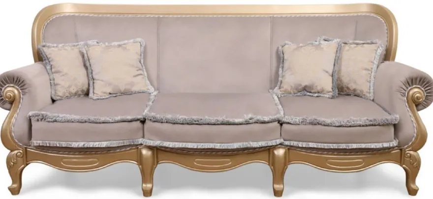 Casa Padrino Luxus Barock Wohnzimmer Sofa Grau / Gold - Handgefertigtes Barockstil Sofa - Prunkvolle Luxus Wohnzimmer Möbel im Barockstil - Barock Möbel