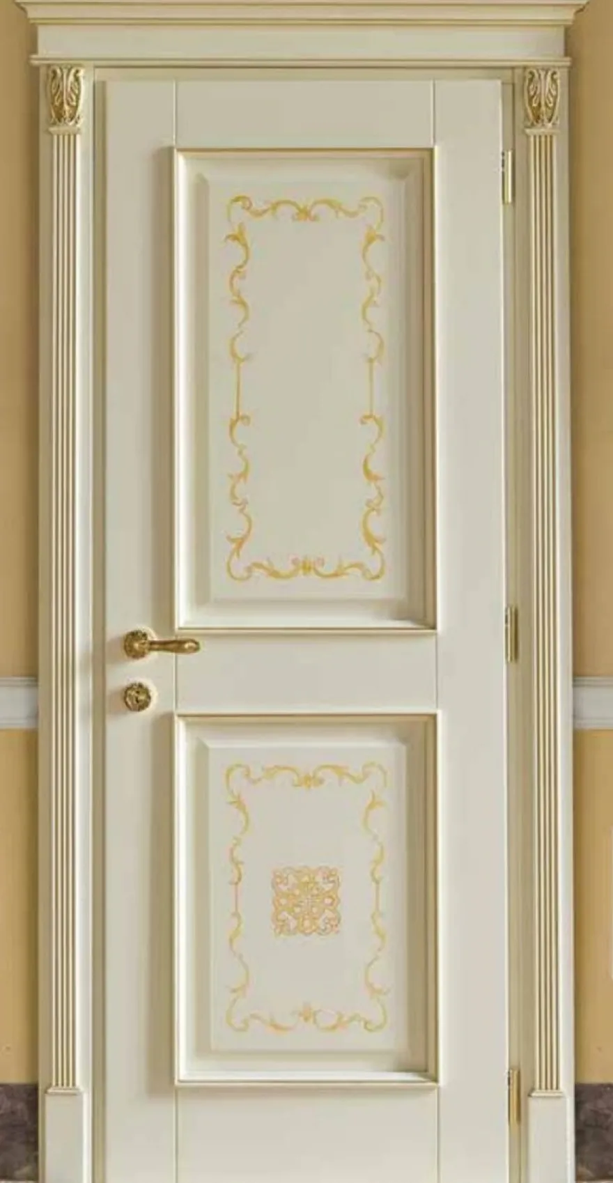 Casa Padrino Luxus Barock Wohnungstür Creme / Gold - Prunkvolle Massivholz Tür mit Rahmen - Luxus Möbel im Barockstil - Hotel Möbel - Barock Möbel - Luxus Qualität - Made in Italy