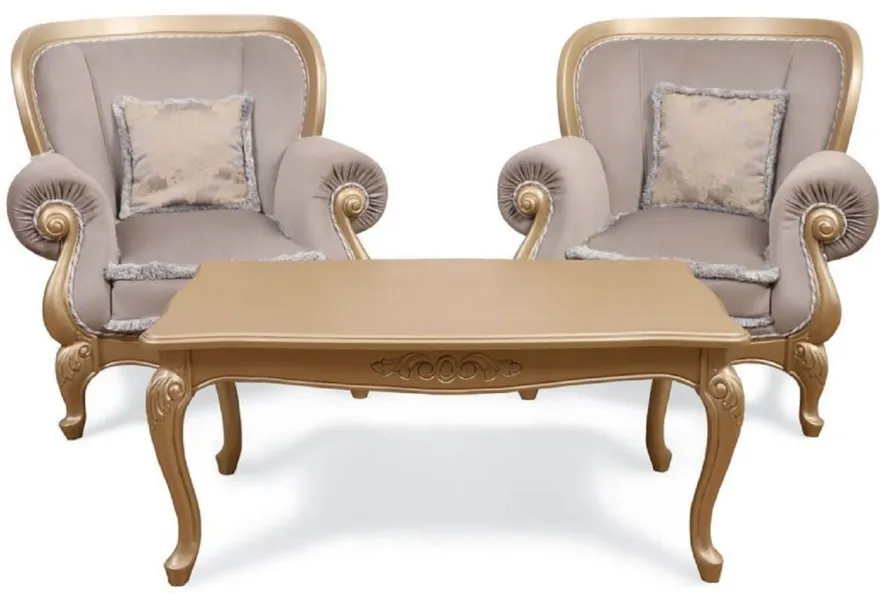 Casa Padrino Luxus Barock Wohnzimmer Sessel Grau / Gold - Handgefertigter Barockstil Sessel - Prunkvolle Luxus Wohnzimmer Möbel im Barockstil - Barock Möbel - Edel & Prunkvoll