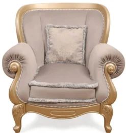 Casa Padrino Luxus Barock Wohnzimmer Sessel Grau / Gold - Handgefertigter Barockstil Sessel - Prunkvolle Luxus Wohnzimmer Möbel im Barockstil - Barock Möbel - Edel & Prunkvoll