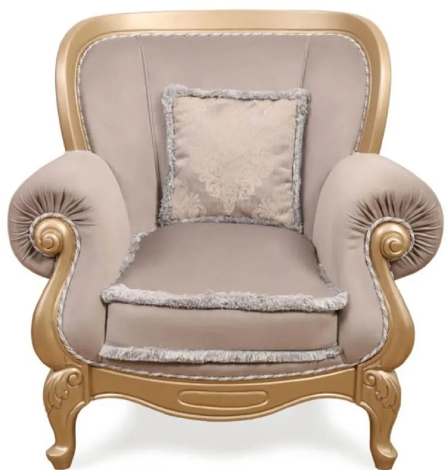 Casa Padrino Luxus Barock Wohnzimmer Sessel Grau / Gold - Handgefertigter Barockstil Sessel - Prunkvolle Luxus Wohnzimmer Möbel im Barockstil - Barock Möbel - Edel & Prunkvoll