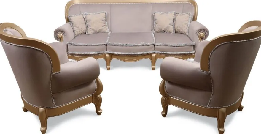 Casa Padrino Luxus Barock Wohnzimmer Sessel Grau / Gold - Handgefertigter Barockstil Sessel - Prunkvolle Luxus Wohnzimmer Möbel im Barockstil - Barock Möbel - Edel & Prunkvoll