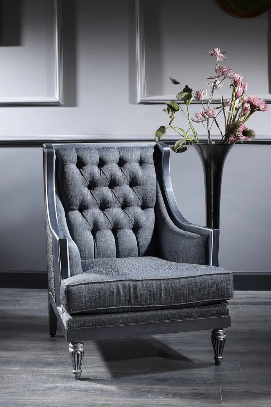 Casa Padrino Luxus Barock Wohnzimmer Set Blau / Beige / Silber - 2 Sofas & 2 Sessel & Couchtisch - Barock Wohnzimmermöbel