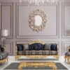 Casa Padrino Luxus Barock Wohnzimmer Set Dunkelblau / Gold - 2 Sofas & 2 Sessel & 1 Couchtisch - Prunkvolle Barock Wohnzimmer Möbel