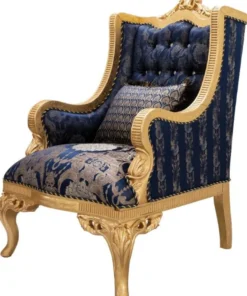 Casa Padrino Luxus Barock Wohnzimmer Set Dunkelblau / Gold - 2 Sofas & 2 Sessel & 1 Couchtisch - Prunkvolle Barock Wohnzimmer Möbel