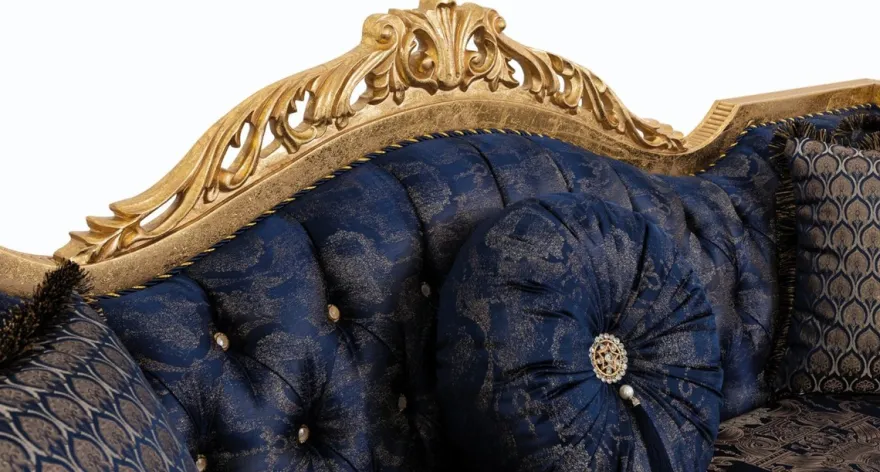 Casa Padrino Luxus Barock Wohnzimmer Set Dunkelblau / Gold - 2 Sofas & 2 Sessel & 1 Couchtisch - Prunkvolle Barock Wohnzimmer Möbel