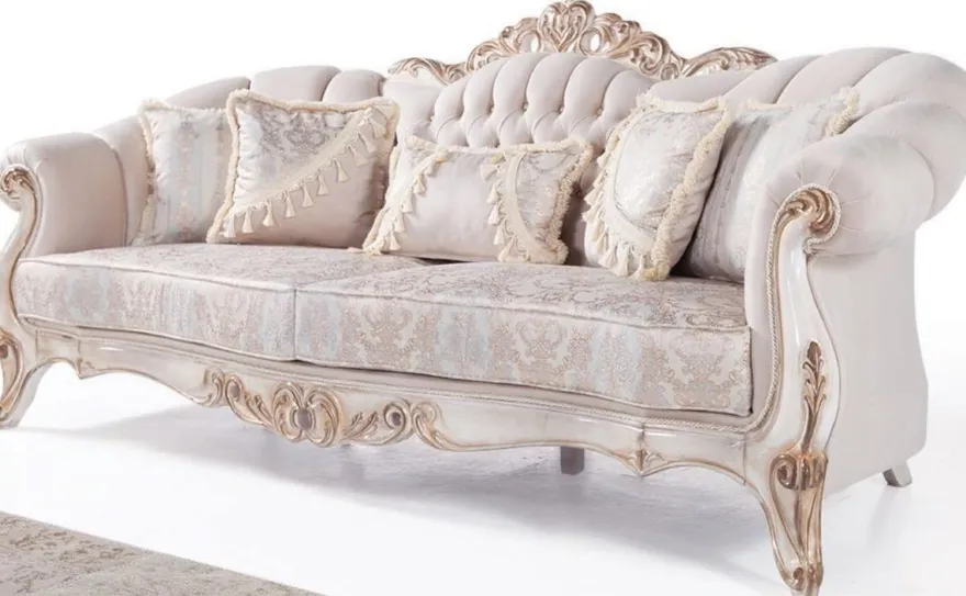 Casa Padrino Luxus Barock Wohnzimmer Set Hellgrau / Weiß / Antik Bronze - 2 Sofas & 2 Sessel & 1 Couchtisch - Wohnzimmer Möbel im Barockstil - Edel & Prunkvoll