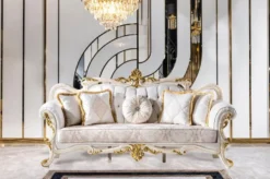 Casa Padrino Luxus Barock Wohnzimmer Set Weiß / Braun / Weiß / Beige / Gold - 2 Barock Sofas & 2 Barock Sessel & 1 Barock Couchtisch - Luxus Wohnzimmer Möbel im Barockstil - Barock Möbel