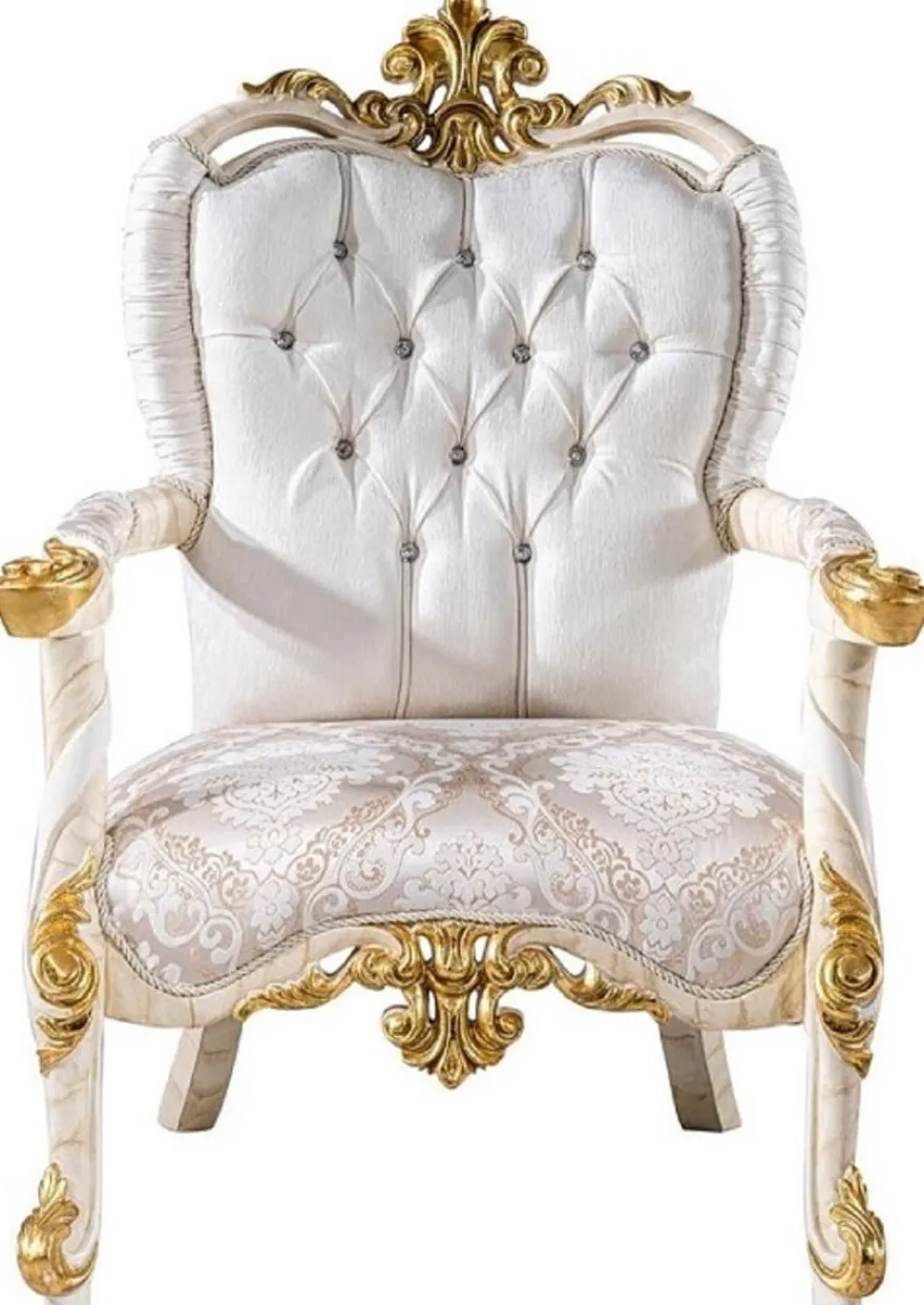 Casa Padrino Luxus Barock Wohnzimmer Set Weiß / Braun / Weiß / Beige / Gold - 2 Barock Sofas & 2 Barock Sessel & 1 Barock Couchtisch - Luxus Wohnzimmer Möbel im Barockstil - Barock Möbel