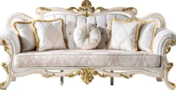 Casa Padrino Luxus Barock Wohnzimmer Set Weiß / Braun / Weiß / Beige / Gold - 2 Barock Sofas & 2 Barock Sessel & 1 Barock Couchtisch - Luxus Wohnzimmer Möbel im Barockstil - Barock Möbel